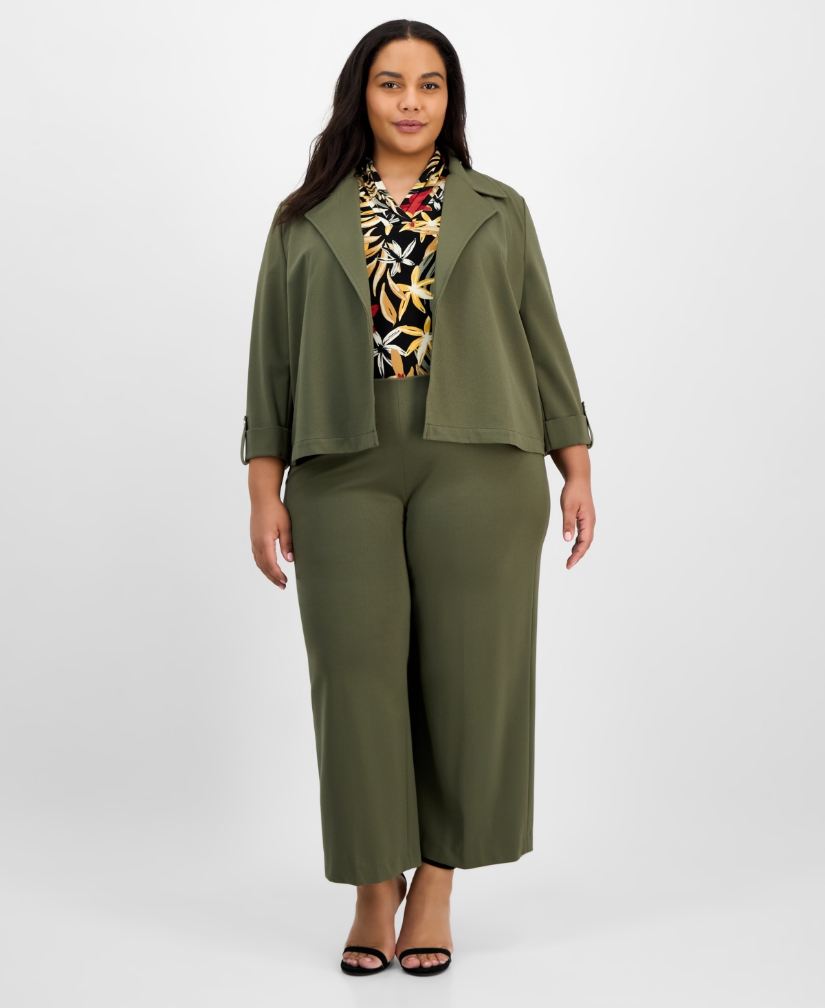 ANNE KLEIN PLUS SIZE DRAPEY 3/4-SLEEVE OPEN-FRONT JACKET 