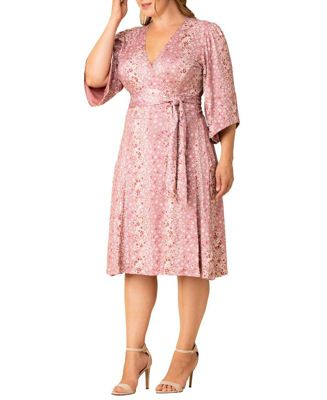 Plus Size Gemini Wrap Dress with Contrast Lined Sleeves