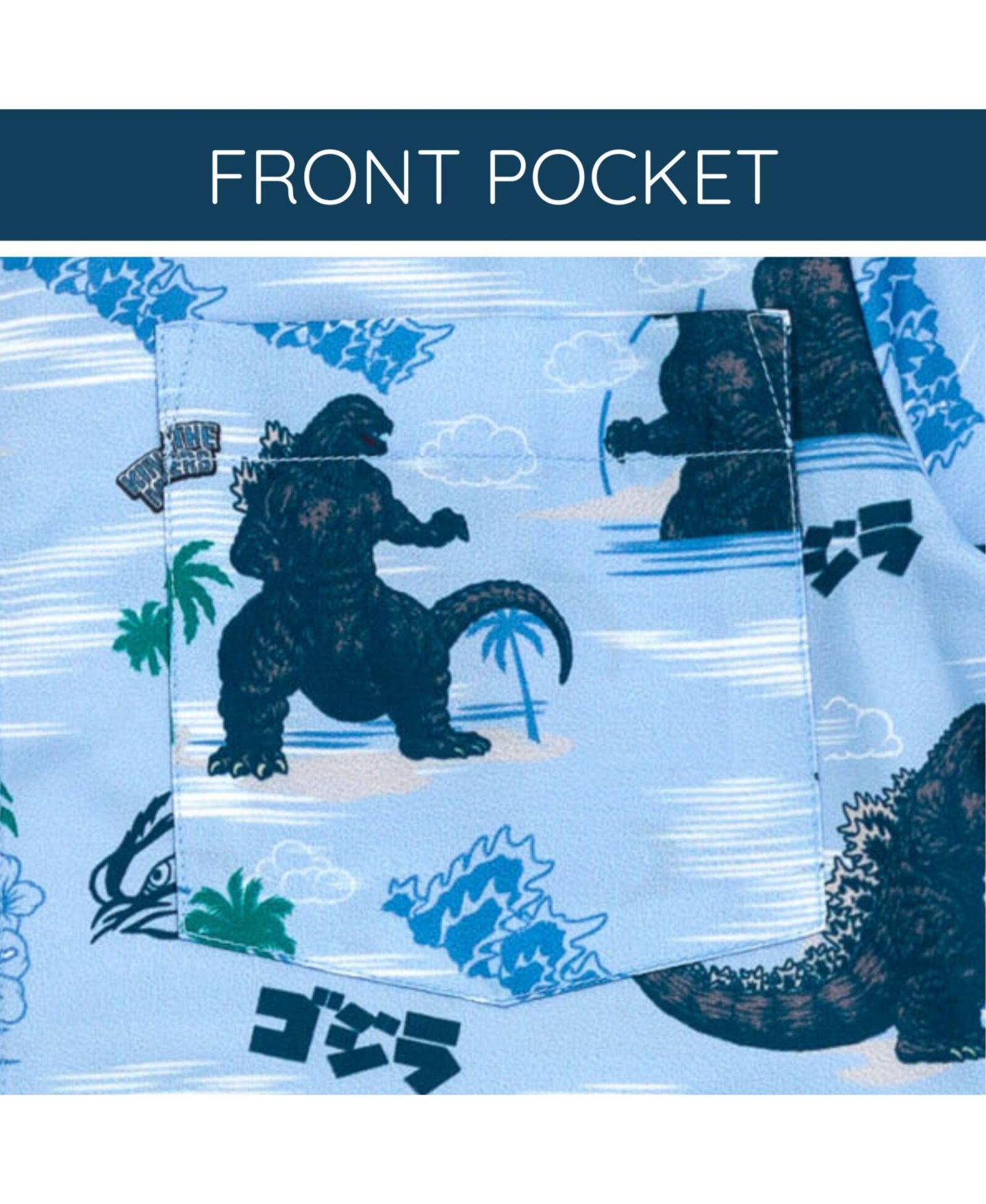 Рубашка Godzilla Matching Family Hawaiian Button Down Dress Shirt для мальчиков, цвет: Синий — фото 4
