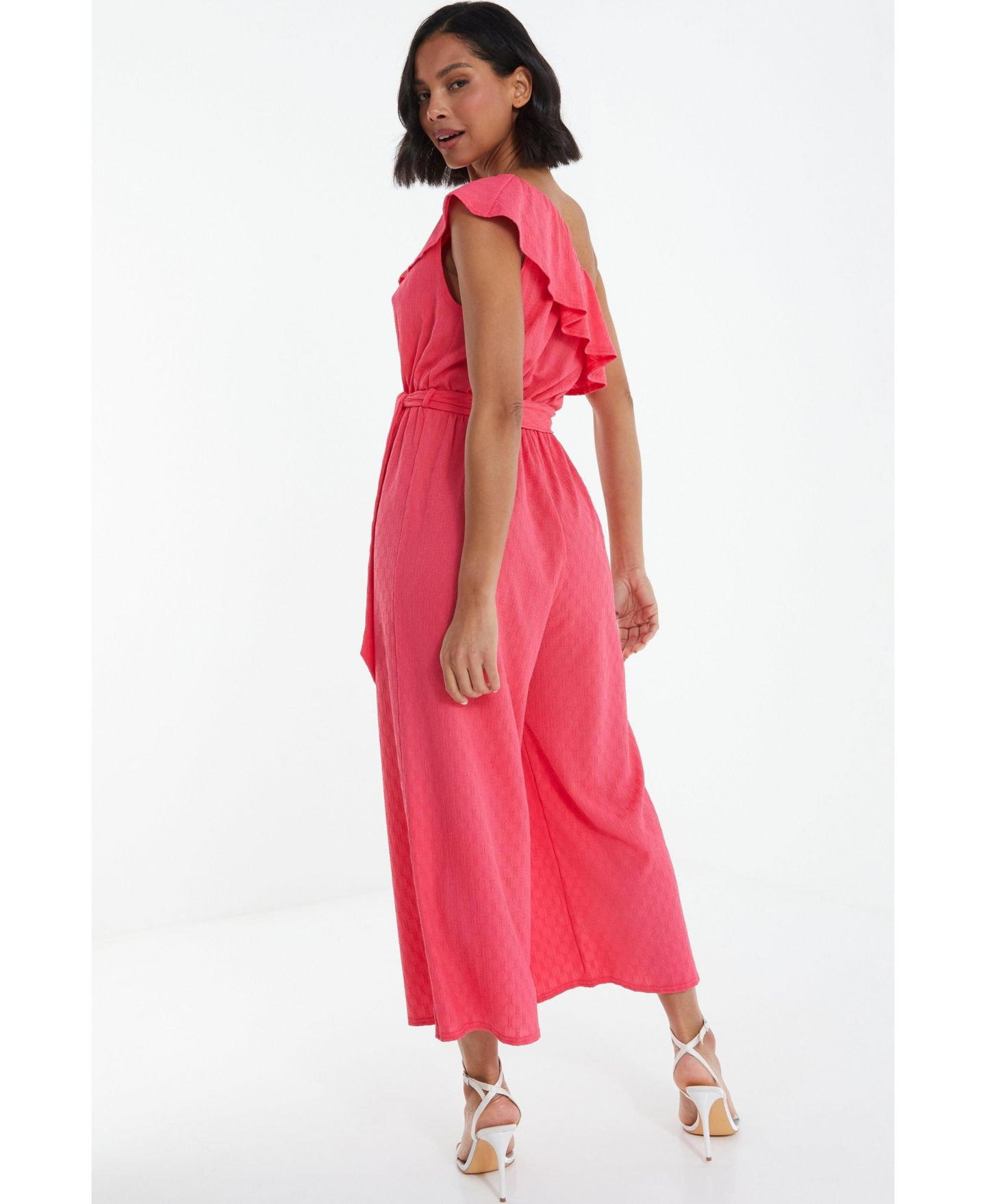 Женский комбинезон QUIZ Textured One Shoulder Culotte Jumpsuit, цвет: Розовый — фото 2