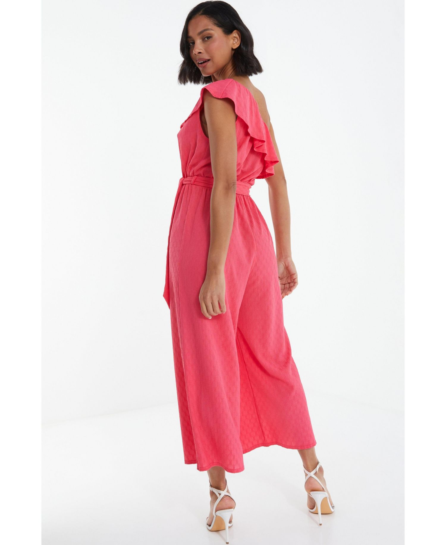 Women's Textured One Shoulder Culotte Jumpsuit