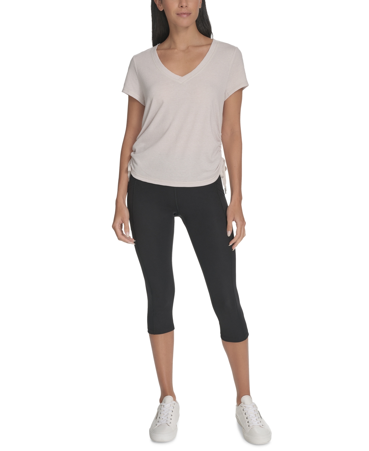 Calvin Klein Women's Drawstring-ruched Textured Top