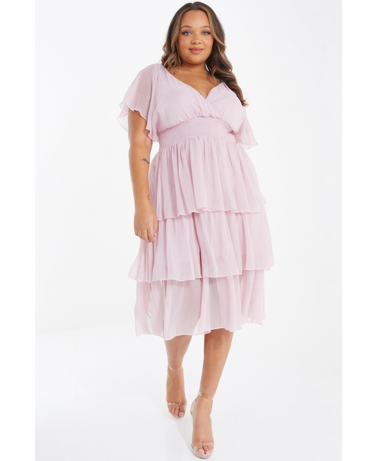Plus Size Chiffon Glitter Tiered Dress - Blue