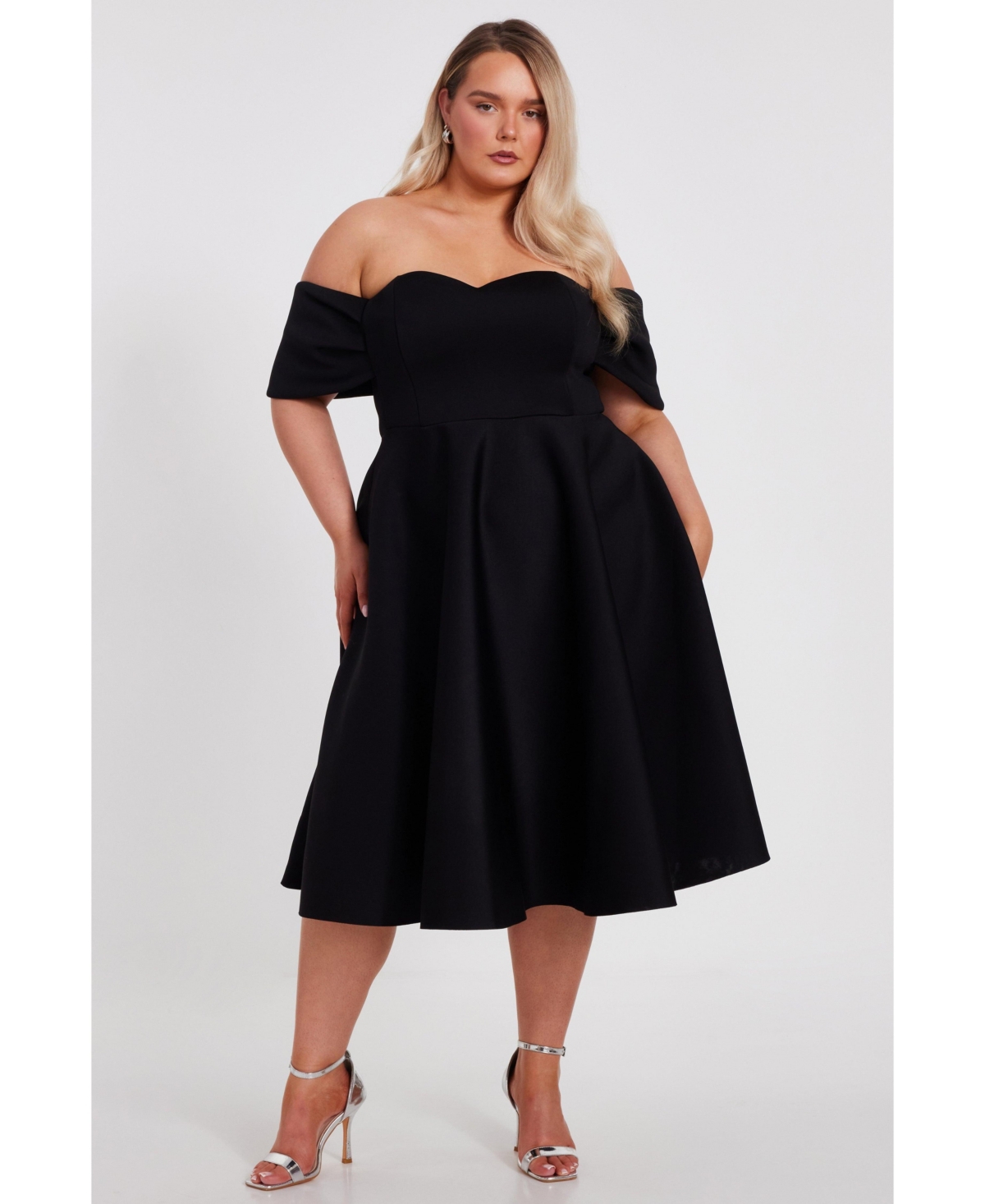 Plus Size Bardot Scuba Foam Skater Dress - Black