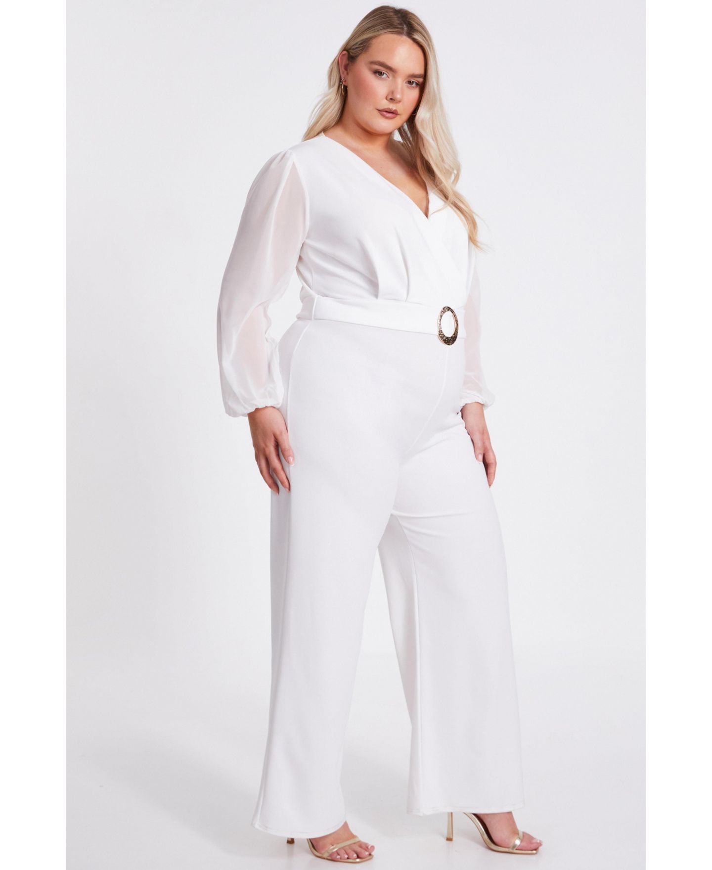 Женский комбинезон QUIZ Plus Size Wrap Buckle Jumpsuit, цвет: Кремовый — фото 3