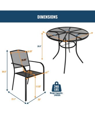 Black 5-Piece Metal Outdoor Patio Dining Set with Round Table with 1.9 in. Umbrella Hole and Dining Chair