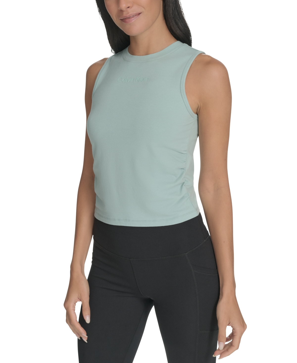 Shop Calvin Klein Women's Ruched Crewneck Logo Tank Top