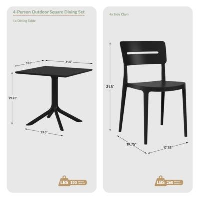 Modern 5-Piece Resin Patio Dining Table Set with Stackable Patio Dining Chairs