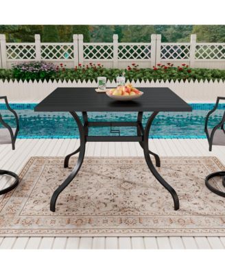 36 Inches Outdoor Metal Dining Table with Umbrella Hole Square Patio Bistro Table, Black
