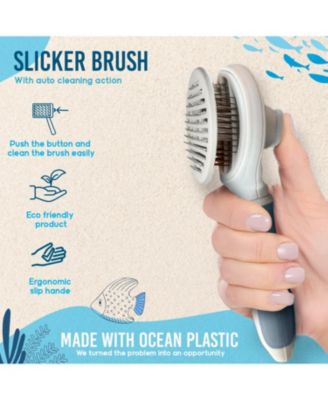 Beige Self-Cleaning Pin Slicker Brush, Retractable Head, Eco-Friendly Grooming Tool for Dogs and Cats