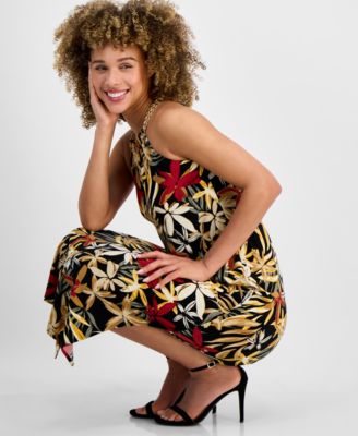 Women's Printed Sleeveless Halter Midi Dress