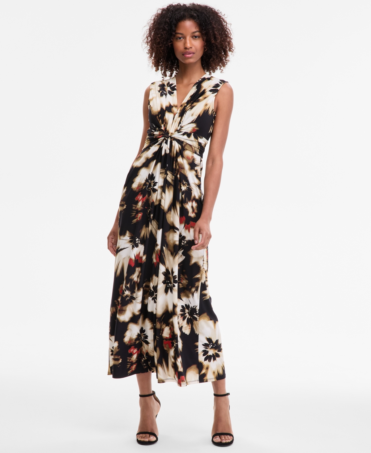 Petite Printed Twist-Front Maxi Dress - Anne Black Multi