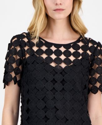 Women's Round-Neck Short-Sleeve Woven Lace Blouse