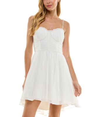City Studios - Juniors' Embellished-Strap Chiffon Fit & Flare Dress
