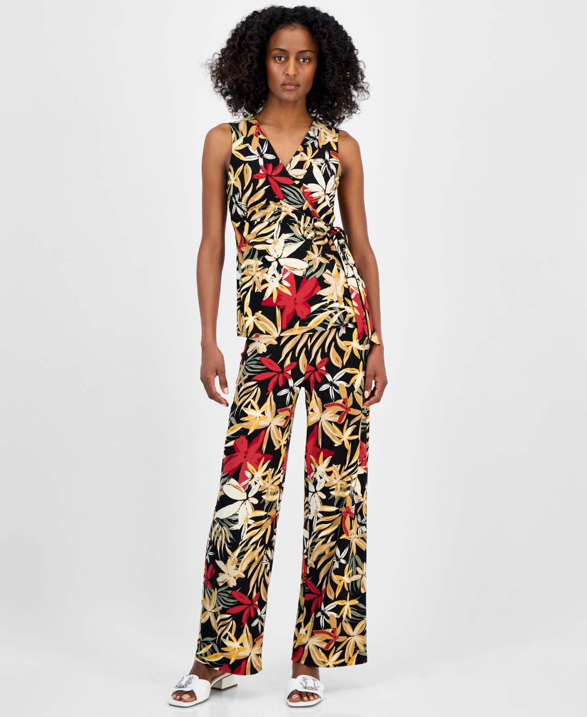 Anne Klein Women's Sleeveless Printed Wrap Blouse In Black