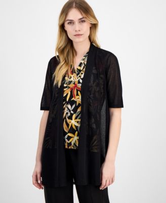 Anne Klein - Women's Sheer Open-Front Short-Sleeve Cardigan