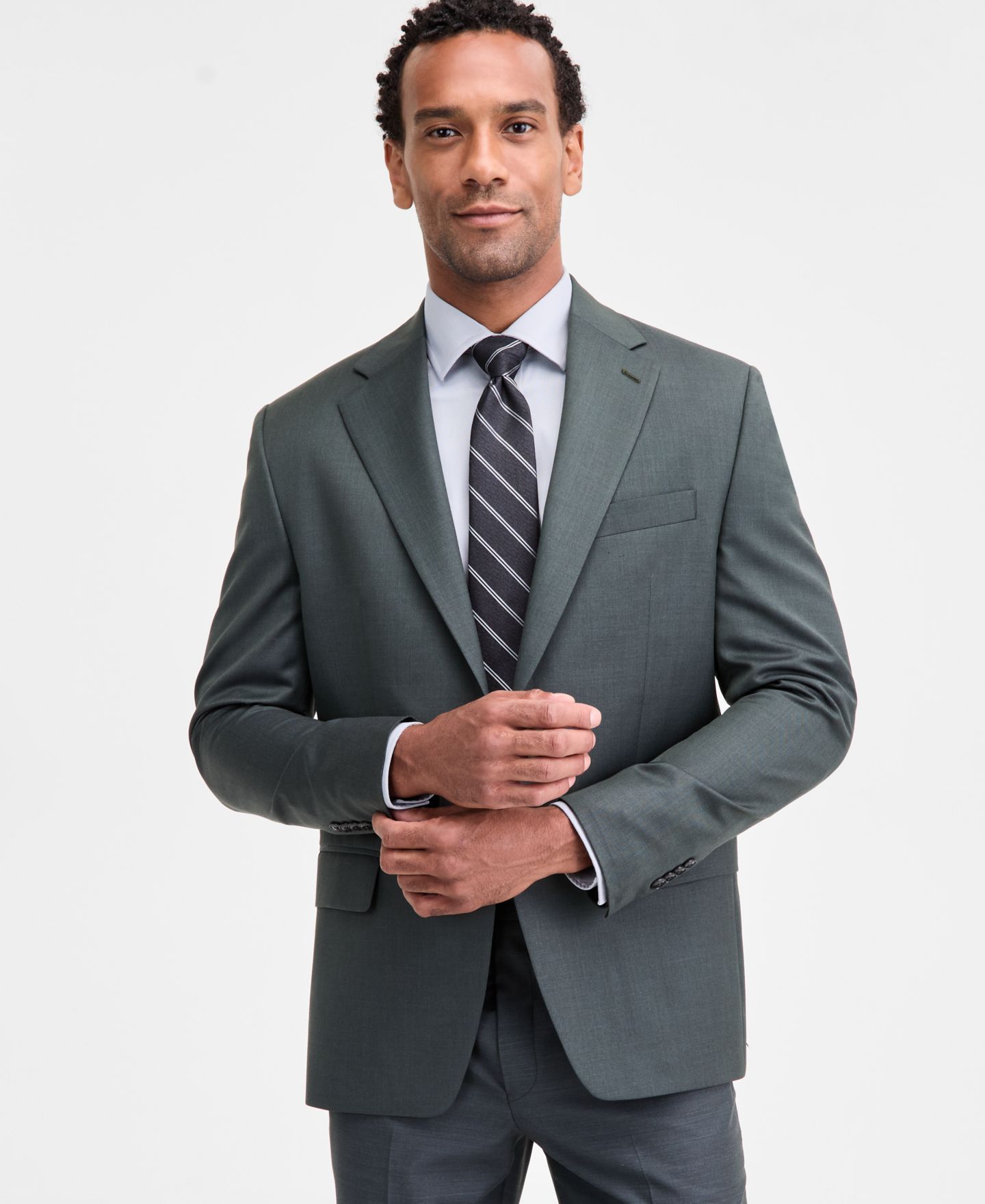 Мужская куртка Michael Kors Classic-Fit Fall Wool-Blend Stretch Plaid Suit Separate, цвет: Оливковый меланжевый — фото 1