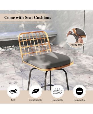 Patio 360° Swivel Bar Stools Set of 2 with Backrests & Footrests Soft Seat Cushions