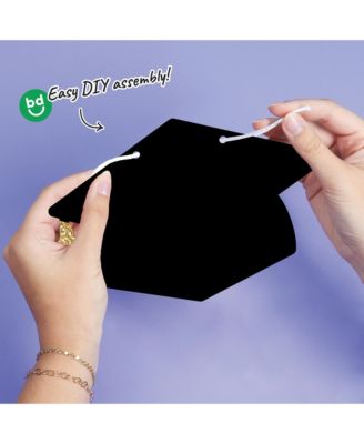 Graduation Cap Garland Banner, 10 Feet of Cord, 15 Black Hats with Gold Tassels