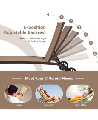 2PCS Patio Lounge Chair Chaise Adjustable Back Recliner W/Wheels