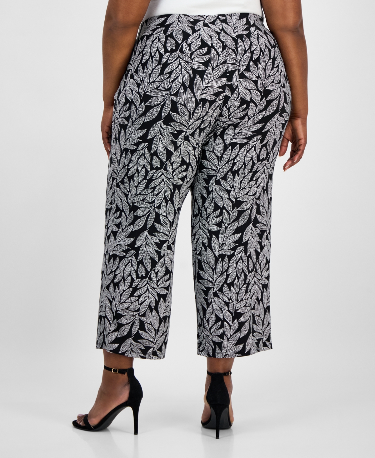 Ak Anne Klein Plus Size Printed Pull-on Wide-leg Pants