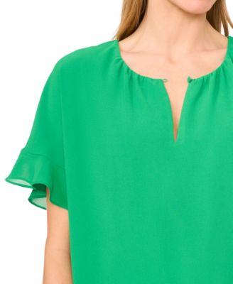 Women's Short-Sleeve Half Button Flowy Blouse