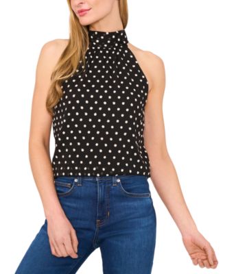 CeCe - Women's High-Neck Sleeveless Polka Dot Top