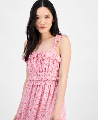 Juniors' Square-Neck Ruffle-Strap Mini Dress