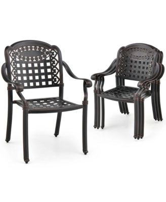 4pcs Patio Cast Aluminum Armrest Chairs Dining Stackable Outdoor