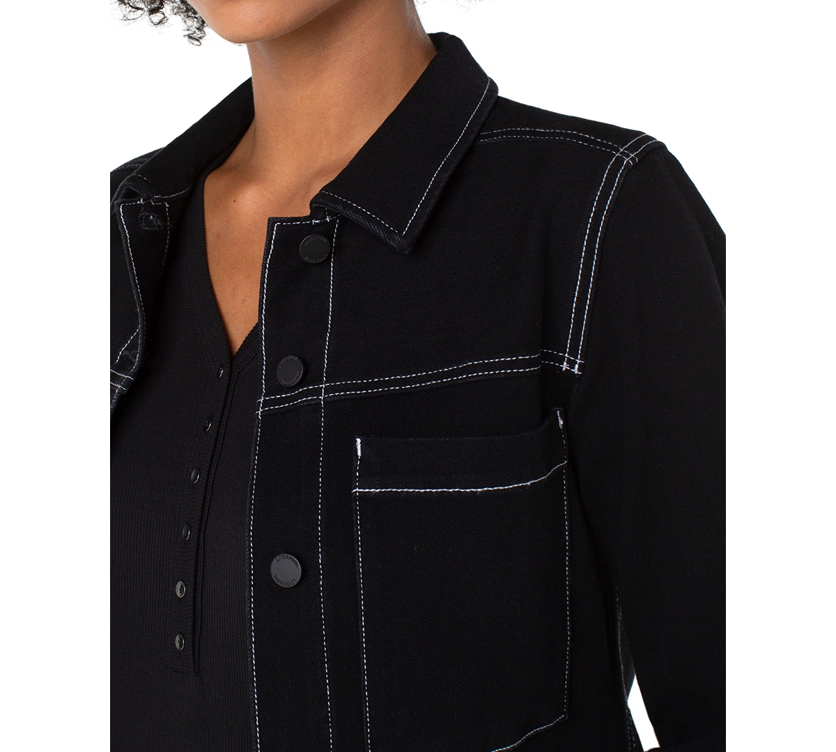 Liverpool Los Angeles Women's Contrast Stitch Utility Trucker Jacket In City Black