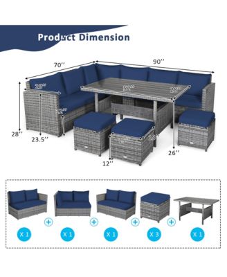 7 Piece Outdoor Rattan Sectional Sofa Set Patio Conversation Set w/ Cushions