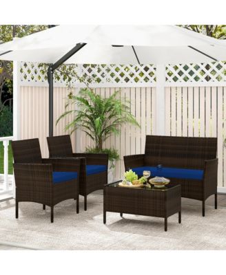 8 Piece Outdoor Wicker Furniture Set Patio Rattan Conversation Set  w/ Chair  Loveseat Cushions