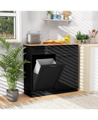 Rubber Wood Kitchen Trash Cabinet with Single Trash Can Holder and Adjustable Shelf