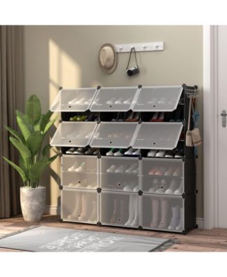 12-Cube 48 Pairs Portable Shoe Shelves with Hook