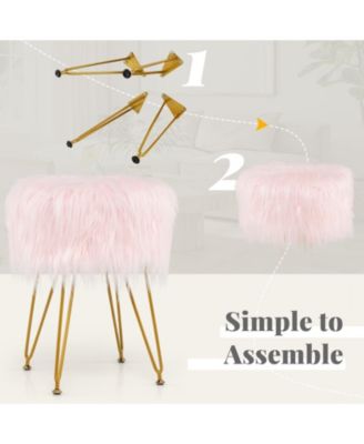 Faux Fur Vanity Stool Chair with Metal Legs for Bedroom and Living Room