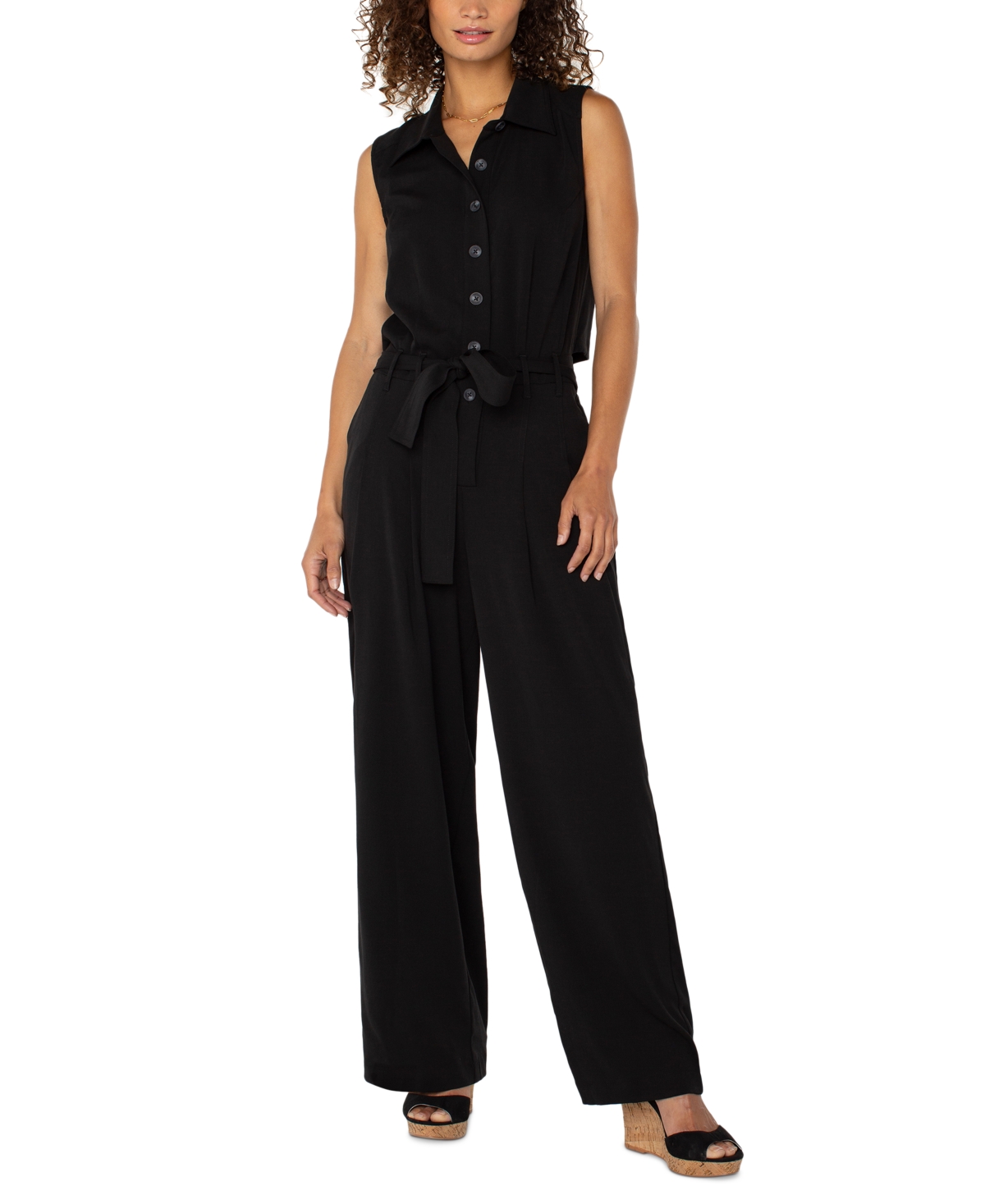 Women's Sleeveless Wide Leg Jumpsuit - Black