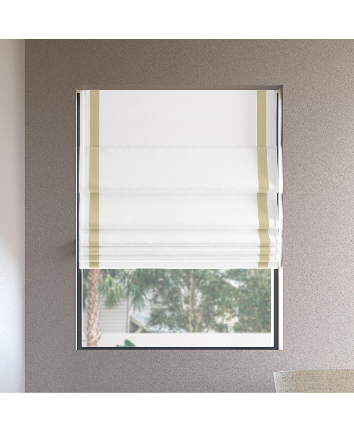 Olander Black Ribbon Border 100% Blackout Cordless Roman Shade - Taupe