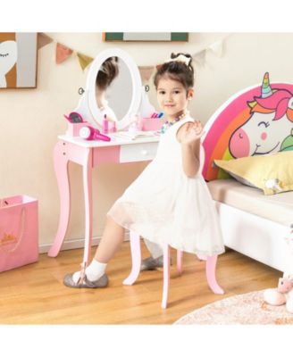 Pretend Kids Vanity Set with 360° Rotatable Mirror and Play Accessories
