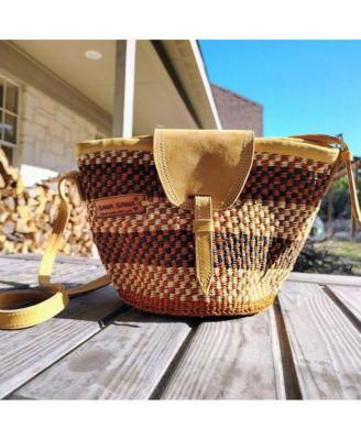 Life Damier Pattern Handwoven Sisal Straw Crossbody Shoulder Bag