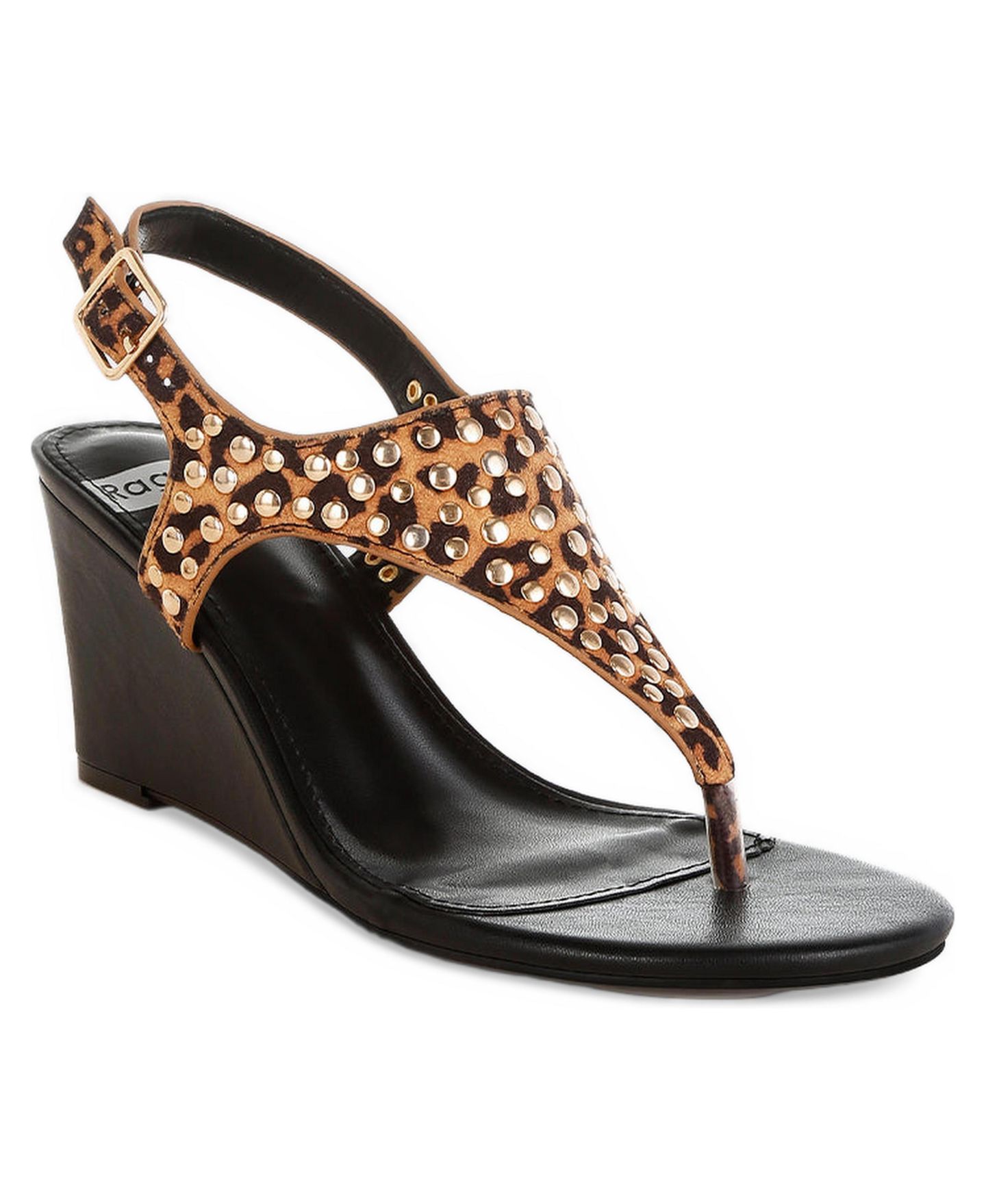 Женские сандалии Rag & Co Oidah Leopard Print Studded Wedges, цвет: Коричневый — фото 1