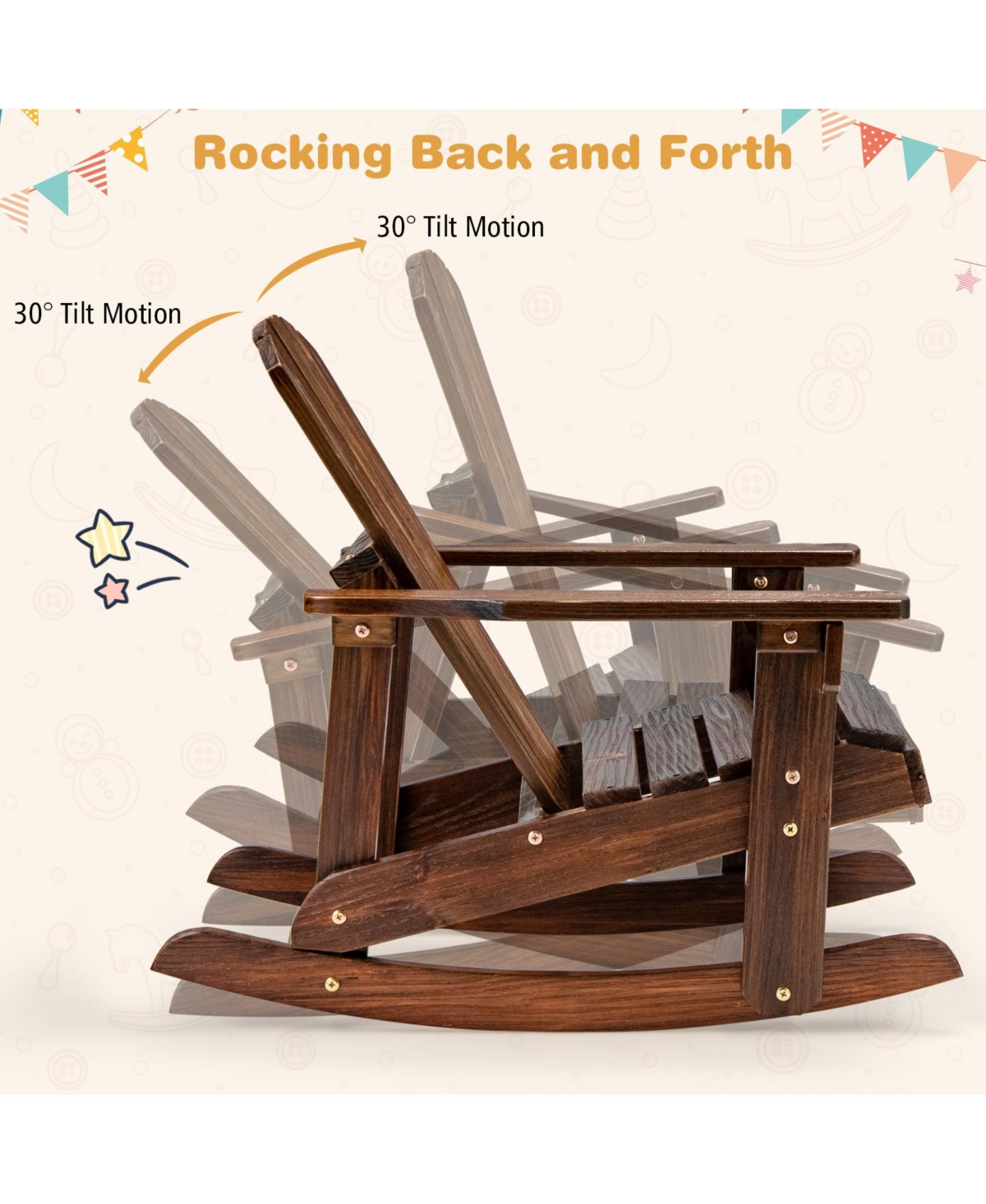 Outdoor Wooden Kid Adirondack Rocking Chair with Slatted Seat