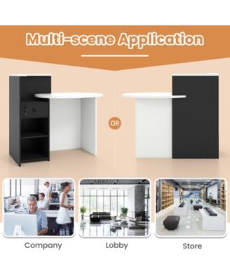 Reception Office Desk with Open Shelf and Lockable Drawer