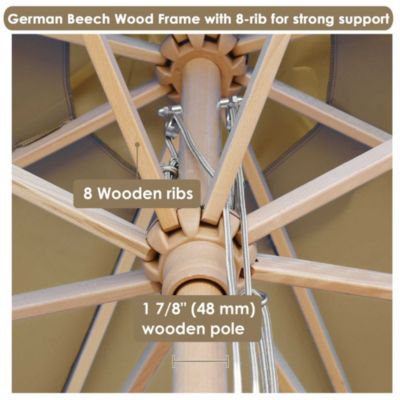 13FT Large Outdoor Patio Umbrella UV30+ Wood 8 Rib Pole for Table Beach Yard Garden Wedding Deck Cafe Pool Tan