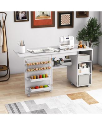 Multifunctional Folding Sewing Machine Craft Station with Storage Shelves