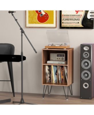 Record Player Stand with Charging Station for Living Room Bedroom