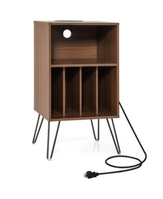 Record Player Stand with Charging Station for Living Room Bedroom
