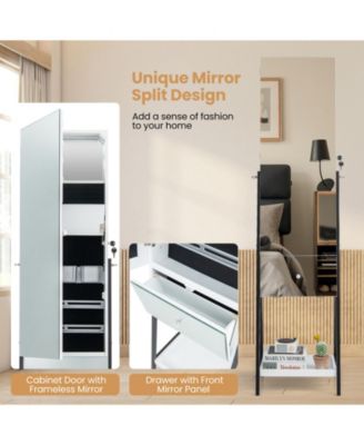 Lockable Freestanding Jewelry Organizer with Full-Length Frameless Mirror