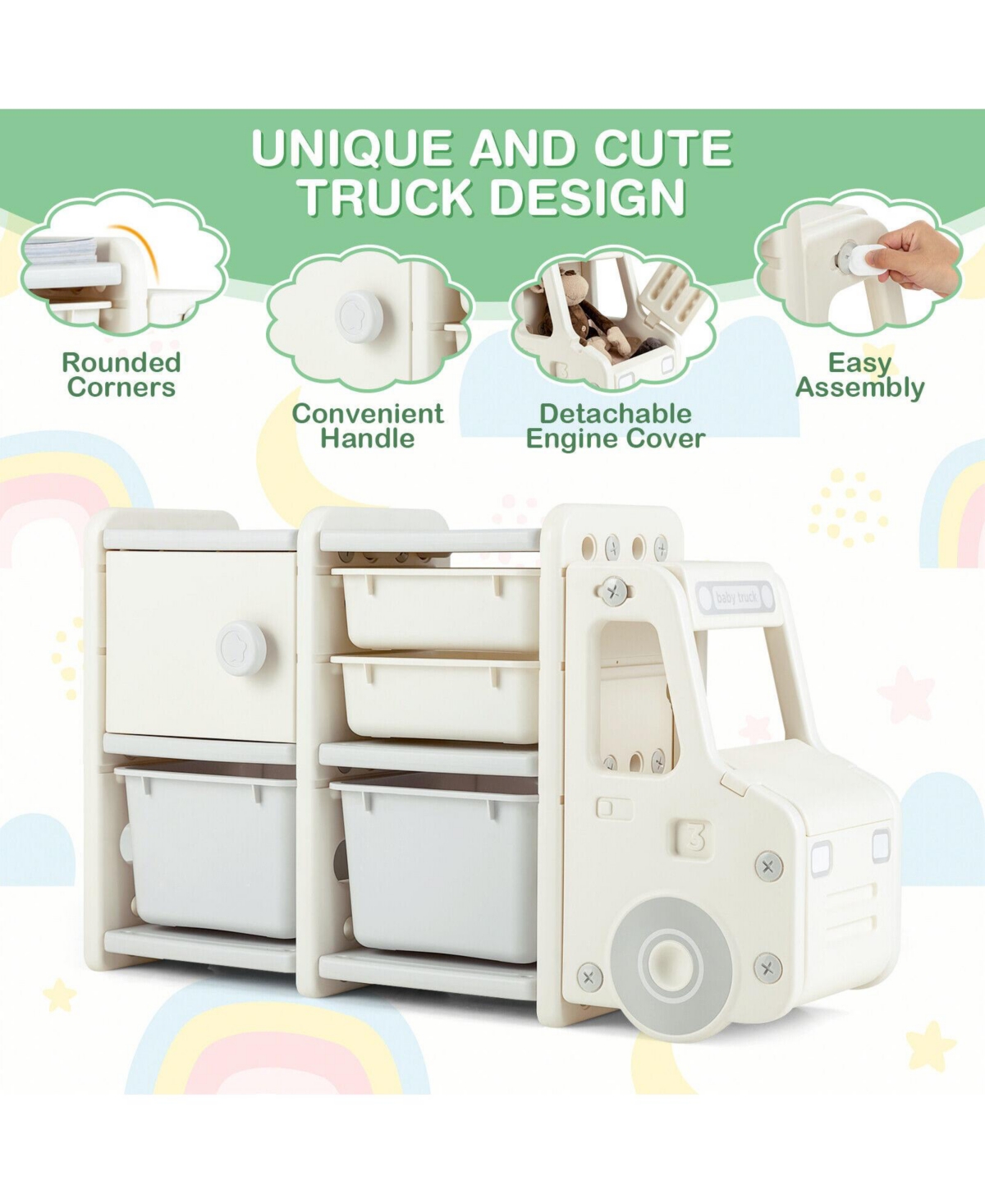 Toddler Truck Storage Organizer with Plastic Bins