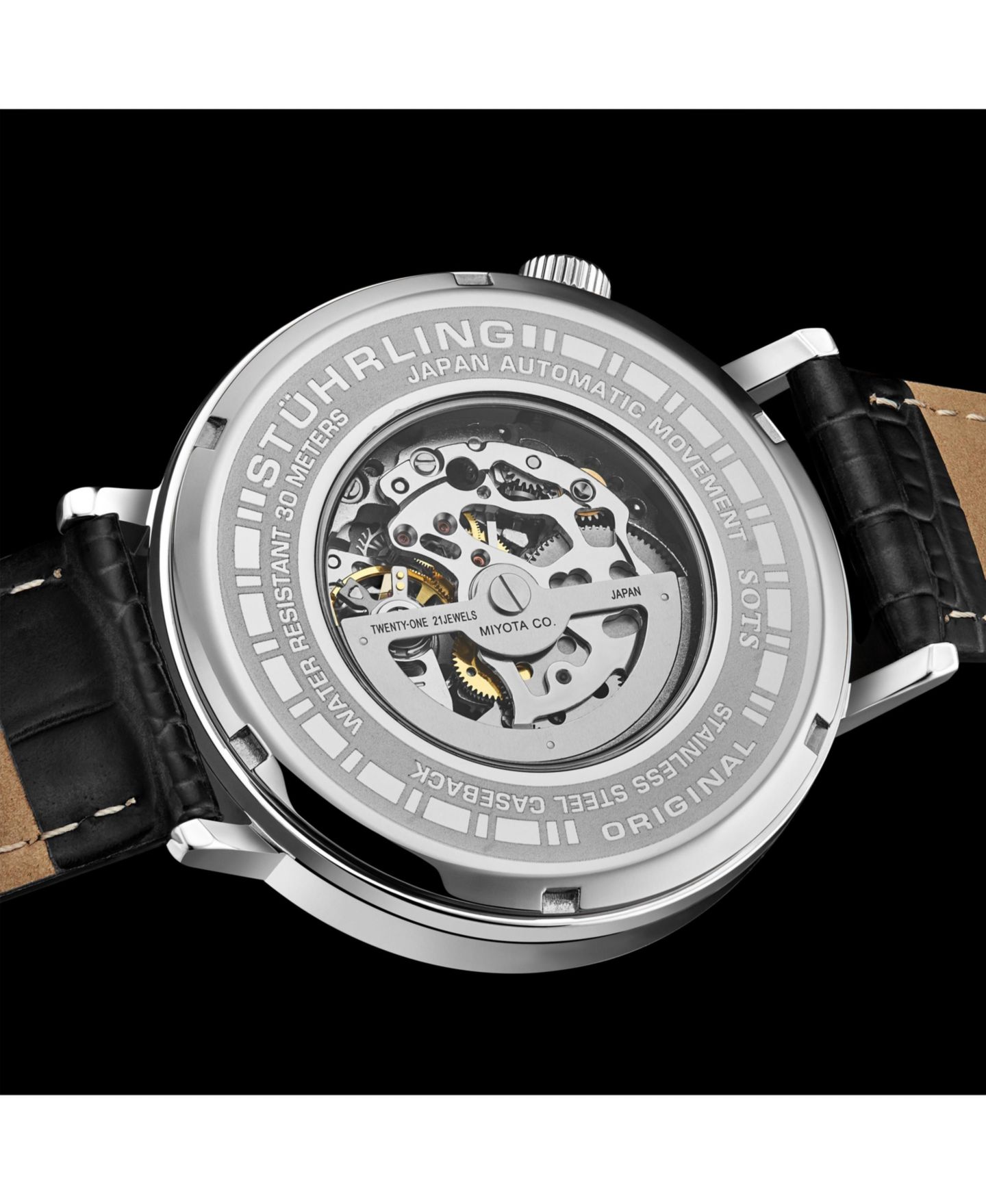 Мужские часы Stuhrling 1021 Quasar Skeleton Automatic 42mm Watch, цвет: Чёрный — фото 7