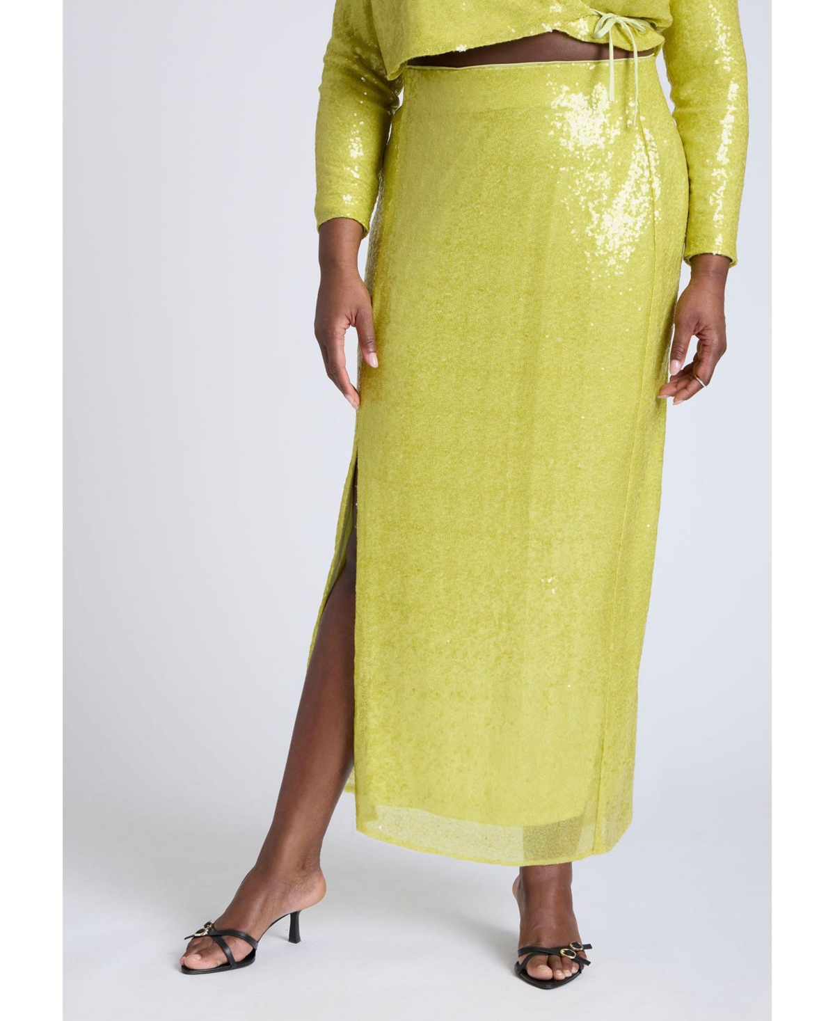 Plus Size Sequin Column Midi Skirt - Green oasis